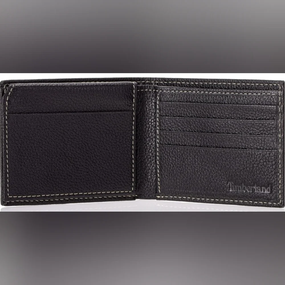 Timberland Men's Black Leather Wallet With Attached Flip Pocket And RFID NEW!